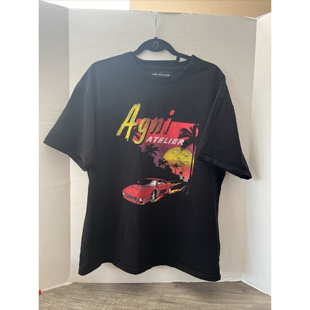 AGNI ATELIER Le Ferrari Men’s Black T-Shirt XS Single Stitch Sleeve Oversized